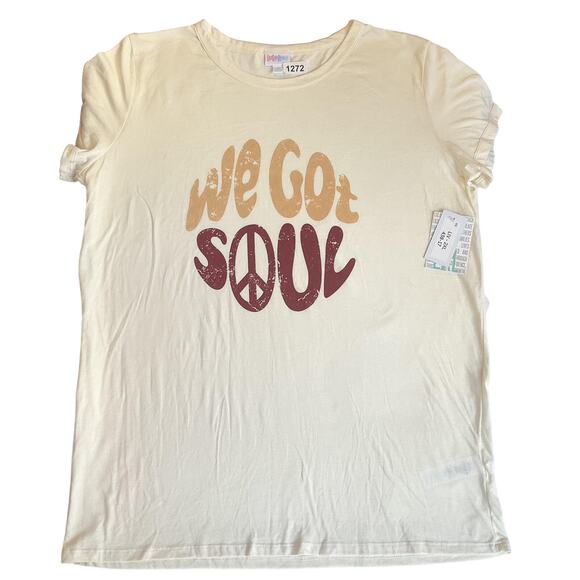Lularoe Women Shirt 2XL Cream Graphic Print Crew Neck Pullover NWT We Got Soul - Picture 1 of 8